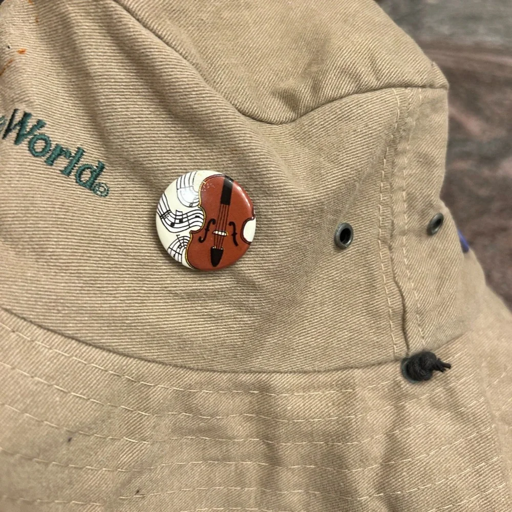 Disney World Authentic Kids Tan Explorer Bucket Hat with Pins